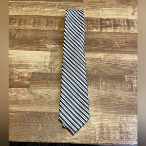 Chaps tie, striped gray, light blue, and white.